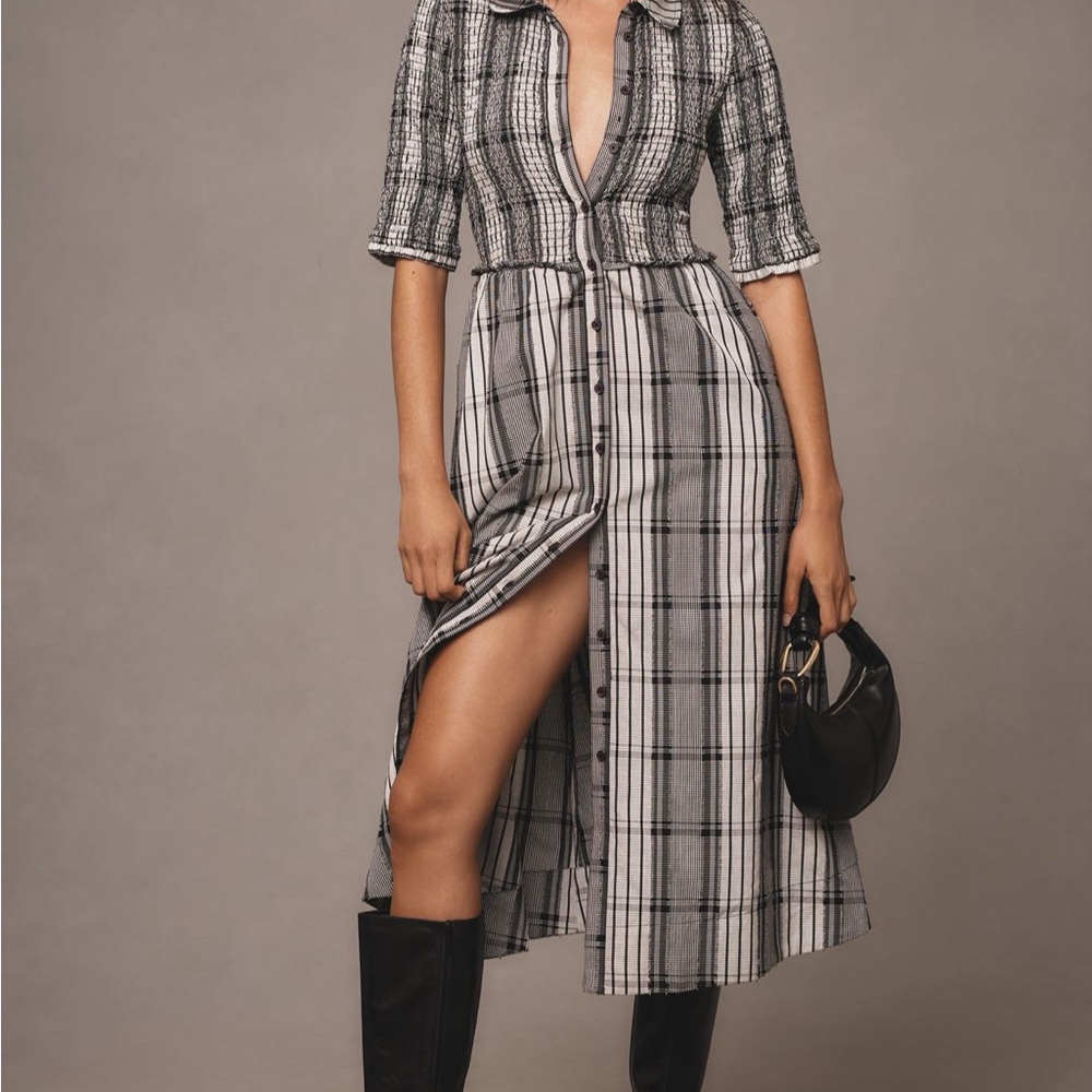 Maeve Short Sleeve Smocked Midi Shirt Dress